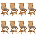 Gartenstühle mit Grauen Kissen 8 Stk. Massivholz Teak