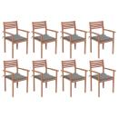 Stapelbare Gartenstühle mit Kissen 8 Stk. Massivholz Teak