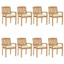 Stapelbare Gartenstühle mit Kissen 8 Stk. Massivholz Teak