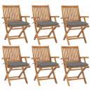 Klappbare Gartenstühle mit Kissen 6 Stk. Massivholz Teak