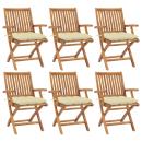 Klappbare Gartenstühle mit Kissen 6 Stk. Massivholz Teak