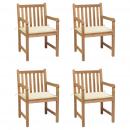Gartenstühle 4 Stk. mit Cremeweißen Kissen Massivholz Teak