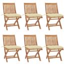 Klappbare Gartenstühle mit Kissen 6 Stk. Massivholz Teak