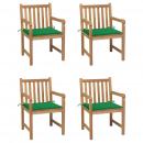 Gartenstühle 4 Stk. mit Grünen Kissen Massivholz Teak