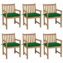 Gartenstühle 6 Stk. mit Grünen Kissen Massivholz Teak
