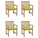 Gartenstühle 4 Stk. mit Hellgrünen Kissen Massivholz Teak