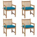 Gartenstühle 4 Stk. mit Hellblauen Kissen Massivholz Teak