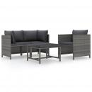 4-tlg. Garten-Sofagarnitur mit Auflagen Poly Rattan Grau