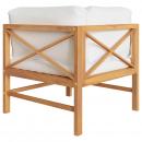Ecksofa mit Creme Kissen Teak Massivholz