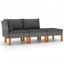 3-tlg. Garten-Lounge-Set Poly Rattan und Massivholz Eukalyptus 