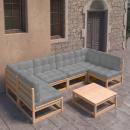 7-tlg. Garten-Lounge-Set mit Kissen Massivholz Kiefer