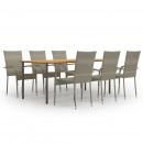 7-tlg. Garten-Essgruppe Poly Rattan Grau