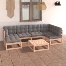 7-tlg. Garten-Lounge-Set mit Kissen Massivholz Kiefer