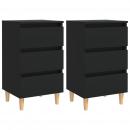Nachttische mit Massivholz-Beinen 2 Stk. Schwarz 40x35x69 cm