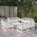 9-tlg. Garten-Lounge-Set Weiß Kiefer Massivholz