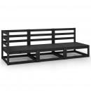 3-tlg. Garten-Lounge-Set Schwarz Massivholz Kiefer