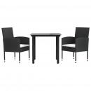 3-tlg. Garten-Essgruppe Schwarz Poly Rattan und Stahl