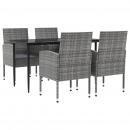 5-tlg. Garten-Essgruppe Grau und Schwarz Poly Rattan und Stahl