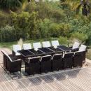 15-tlg. Garten-Essgruppe mit Kissen Poly Rattan Schwarz