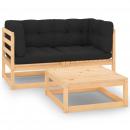 3-tlg. Garten-Lounge-Set mit Kissen Massivholz Kiefer