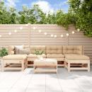 7-tlg. Garten-Lounge-Set mit Kissen Massivholz