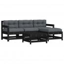 5-tlg. Garten-Lounge-Set mit Kissen Schwarz Massivholz