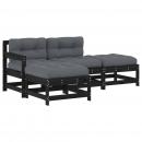 4-tlg. Garten-Lounge-Set mit Kissen Schwarz Massivholz